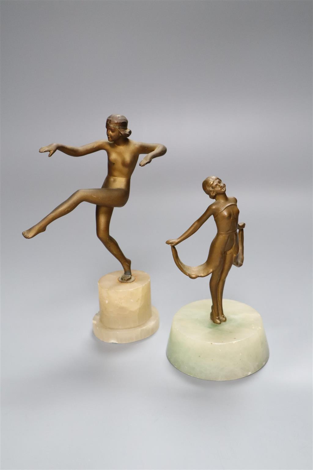 Two Art Deco bronzed figures, 21cm and 17cm